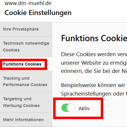 aktivieren Sie den Funktionscookie